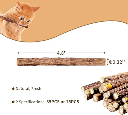 [ 15pcs Silvervine Sticks for Cats, Matatabi Cat Chew Sticks, Catnip Toys, Wooden Dental Sticks for Indoor Cats, Kitty, Kitten Teething Interactive Wand Toys
