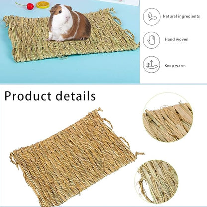 PINVNBY Straw Mats for Rabbits,11.0"x8.3" Natural Bunny Grass Mat,Handwoven Rabbit Hay Mat Small Animal Bedding Chewable & Cooling Mat - Eco-Friendly Cage Liner Nesting Toy(4 PCS)