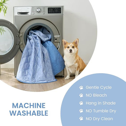 Cozy Bliss Deluxe Leakproof Cooling Blanket for Large Dogs Q-Max 0.5, Soft & Durable Washable Pet Cooling Mat for Hot Weather, Livingroom, Couch & Bed Protector for Cats, Haze Blue, 60"x80"