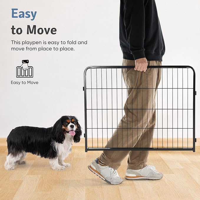 DUMOS Dog Playpen Indoor, Metal 32 Inch 4 Panels Foldable Pet Fence with Door, Outdoor Small Medium Large Dog Puppy Portable Exercise Play Pen for RV Camping, Trips, Play Yard