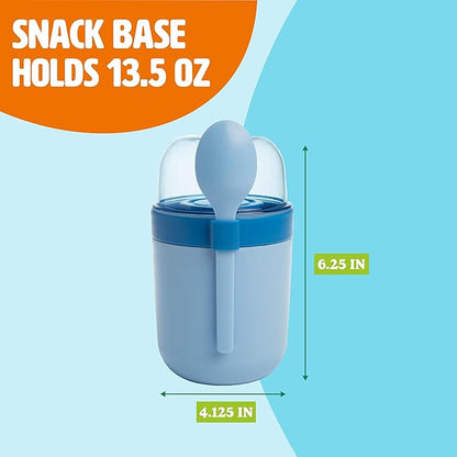 Tasty Travel Snack Cups with Spoons, On-The-Go Snacking, Divided Compartments, Great for Nuts, Cereal, Granola, Yogurt and More, Made Without BPA, 2-Pack, Blue