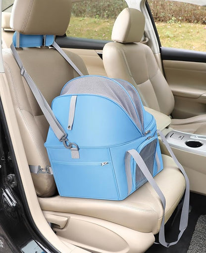 BurgeonNest Top-Expandable Large Cat Carrier, Soft Sided Cat Bag Carrier for Medium Large Pet Up to 15 lbs, Upgraded Small Dog Car Seat, Puppy Travel Bag with Semi-Open Canopy, Blue