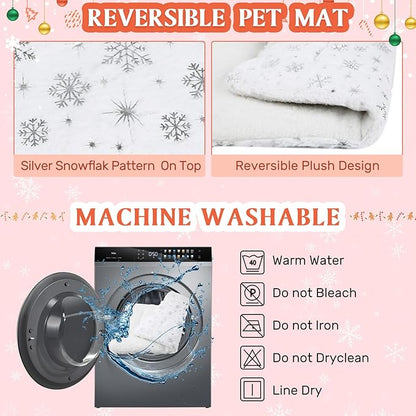 2 Pack Winter Self Warming Cat Mat Snowflake White Self Heating Pad Bed 22" x 18" Reversible Reflects Body Heat Machine Washable Thermal Pet Blanket for Winter Indoor Pet Kitten Dog Crate