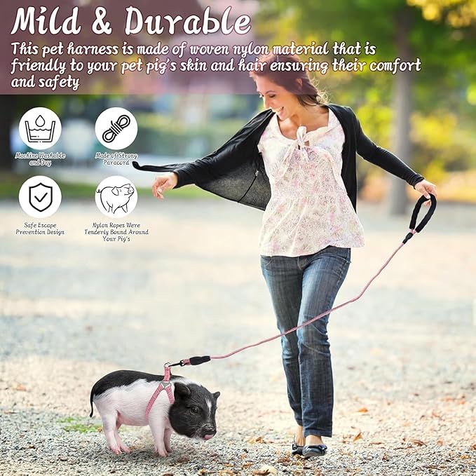 Mini Pig Harness, Adjustable Small Pig Harness with Leash Infinity Style Lead and Soft Foam Handle for Small to Medium Pet Pigs Walking Training Jogging (Blue, M)
