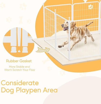 HealSmart Indoor and Outdoor Dog Playpen, 32 Inches High, 8 Panels to Assemble, Sturdy and Durable for Yard, Camping, Designed for Small/Medium-Sized Dogs, White