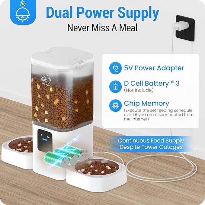 Frienhund Automatic Cat Feeder 2 Cats with Slow Feed: Dual Automatic Dog Feeder with 5G WiFi, Cat Food Dispenser with APP Control for Multiple Pets, Detachable for Easy Clean, Double Pet Bowl - 29 Cup