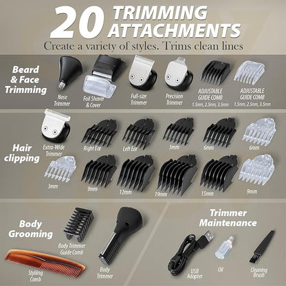 OLOV For Man Beard Trimmer, 21 Piece All-in-One Mens Grooming Kit and Hair Clipper, Nose, Ear, Body and Face, Electric Razor with USB Recharge Dock, Christmas Gift Wrapping