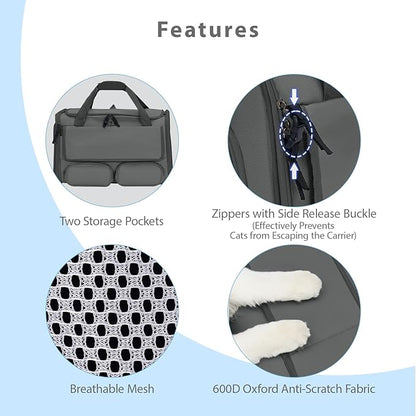 Cat, Dog Carrier for Pets up to 15 lbs, Soft-Sided Collapsible Pet Carrier with Upgraded Sturdy Base, Privacy Curtain and 2 Storage Bags, Cat Bag for Medium Cats and Small Dogs