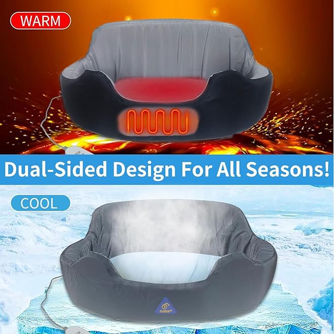 Self-Heating Pet Bed with Adjustable Heat & Reversible Design - 3 Temperature Settings, Removable Washable Cover, Waterproof & Non-Slip Base for Dogs and Cats, Grey