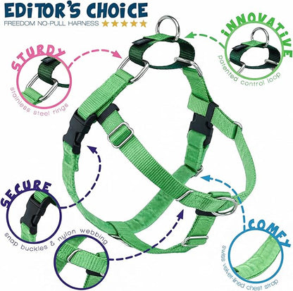 2 Hounds Design Freedom No Pull Dog Harness, Adjustable Harness and Leash Set, Easy Walking & Comfortable Control, Fits Small, Medium & Large Dogs, Solid Colors, Made in USA, 5/8" XS, Neon Green
