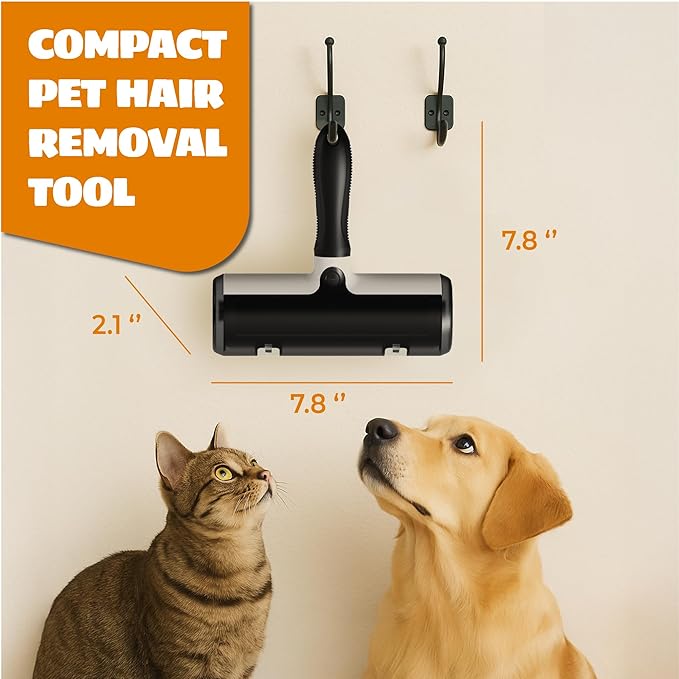Pet Hair Remover and Reusable Lint Roller - Cat and Dog Hair Remover for Couch, Furniture, Carpet, Clothing and Bedding - Portable, Multi-Surface Fur Removal Tool (Black)