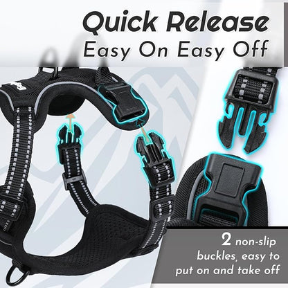 Eagloo Small Dog Harness No Pull, Service Vest with Reflective Strips and Control Handle, Adjustable and Comfortable for Walking, No Choke Pet Harness with 2 Metal Rings, Black, XS