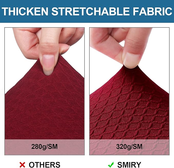Smiry Waterproof Seat Covers for Dining Room Chairs Set of 8, Stretch Jacquard Removable Washable Chair Seat Slipcovers Protector, No Rear Covers, Wine Red