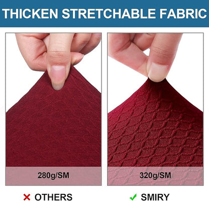 Smiry Waterproof Seat Covers for Dining Room Chairs Set of 8, Stretch Jacquard Removable Washable Chair Seat Slipcovers Protector, No Rear Covers, Wine Red