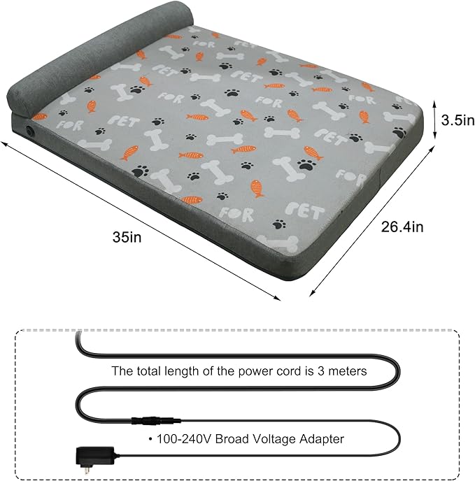 Heated Dog Bed, Electric Oversize Heating Arthritis Orthopedic Dog Bed with Thickened Memory Foam, Heated Pet Bed with Waterproof Cover for Medium Large Dogs, 35"*26.5"*3.5"