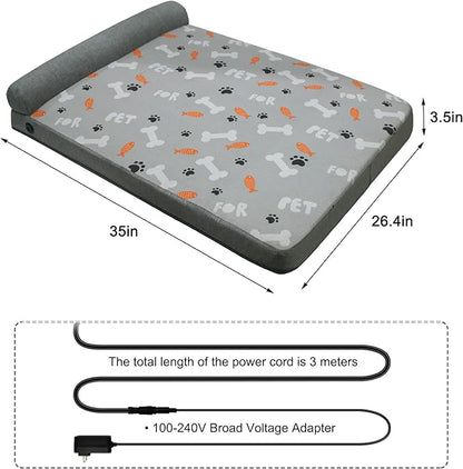 Heated Dog Bed, Electric Oversize Heating Arthritis Orthopedic Dog Bed with Thickened Memory Foam, Heated Pet Bed with Waterproof Cover for Medium Large Dogs, 35"*26.5"*3.5"