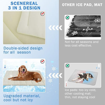 SCENEREAL Dog Cooling Mat for Crate, Thicken Self-Cooling Dog Pad Reversible (Cool & Warm), 59"x40" Pet Cool Bed for M Large XL Dogs,Kennel Sofa Mats Machine Washable, Durable Non-Toxic Gel, Outdoor