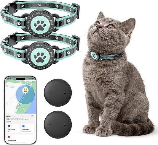 GPS Cat Tracker Collar(iOS & Android), Bluetooth Mini GPS Dog Tracker, Smart Pet Activity Tracker, No Monthly Fee, Work with Apple Find My & Google Find Hub, Finder Tag for Pets,Items 2P Blue