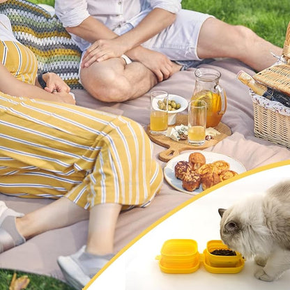 Travel Twin Pet Bowls for Cats or Dogs, Collapsible Silicone Bowls for Food and Water Feeding, Portable Hiking Cat Bowl