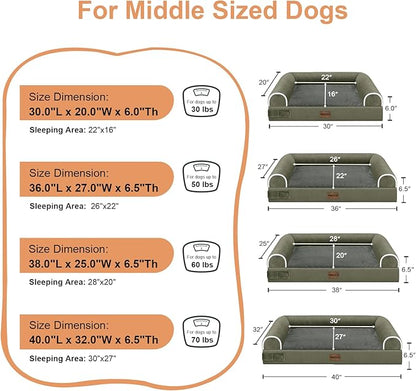 Large Dog Bed Orthopedic Washable: Beds Bolster XL Bed Big XLarge Dogs Memory Foam Couch Sofa Waterproof with Removable Cover - Dark Green