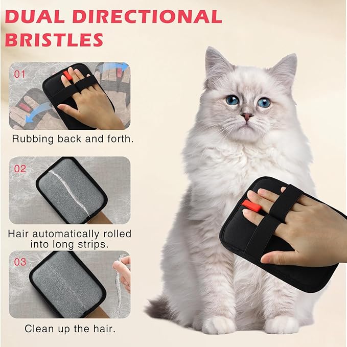 2 Pcs Static Pet Hair Remover Glove, Double Sided Reusable Electrostatic Pet Cat Dog Hair Removal Grooming Brush