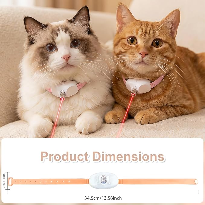Walfront Cat Toys, Interactive Pink Light-Up Collar with Automatic Chasing, USB Rechargeable Adjustable Fit 9.1–13.4in, Indoor Play for Kittens & Adult Cats, Fun Exercise & Boredom Relief