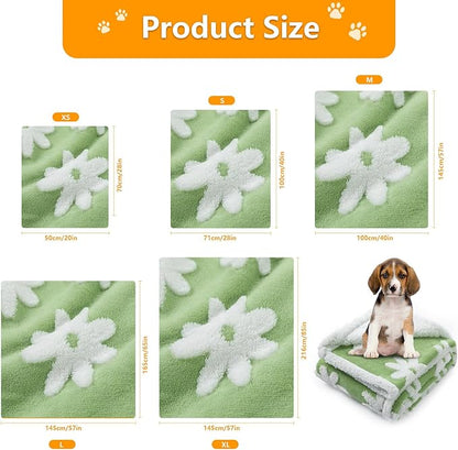 Waterproof Pet Blanket,Green Dog Blankets for Bed Covers Couch Sofa Stylish Jacquard Pets Throw Blankets for Puppy Cats Washable Reversible Furniture Protection Covers (Green Flower,M)