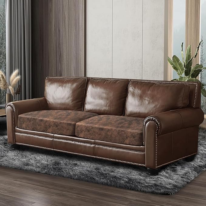 ANARACHON Leather Look Couch Cushion Covers Sofa Seat Slipcovers Sets Couches Furniture Protector for Sectional Armchair Loveseat Pets Kids Stretch Spandex Fabric (2 Cushion Sofa, Dark Brown)