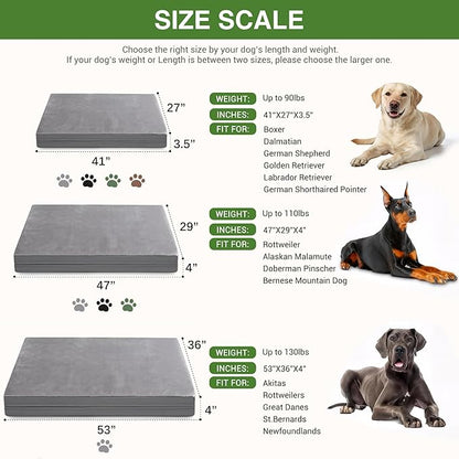 Waterproof XL Dog Beds Large Sized Dog, Outdoor Washable Crate Pad 42 inch, Extra Large Orthopedic Foam Pet Bed with Durable Removable Cover Reversible, XLarge Anti-Slip Kennel Pads, 41"x27", Gray