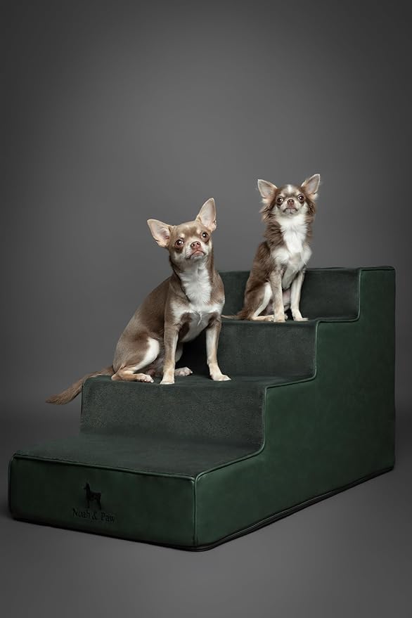 Noah & Paw Dog Stairs, Dog Ramp for Bed (17" Extra Wide) Pet Stairs for High Bed, Design to Fit Small and Large Breeds, Durable 4 Pet Steps for Couch (35 Foam Density) Leather Collection