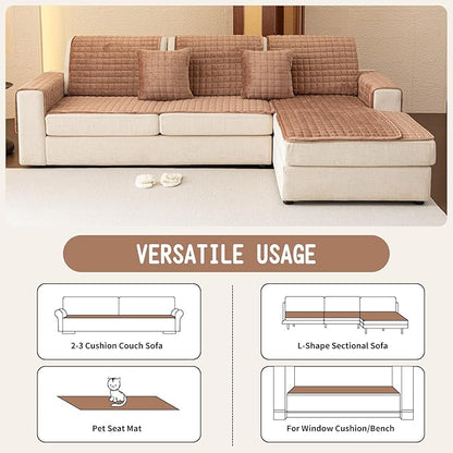 Velvet Couch Covers for Dogs, Dog Sectional Couch Covers, Pet Couchs Cover for 2-3 Seater, Couchs Protector for Dogs, Sectional Sofa Cover for Pet Washable(1PC,Dark Brown,27.6"×70.9")