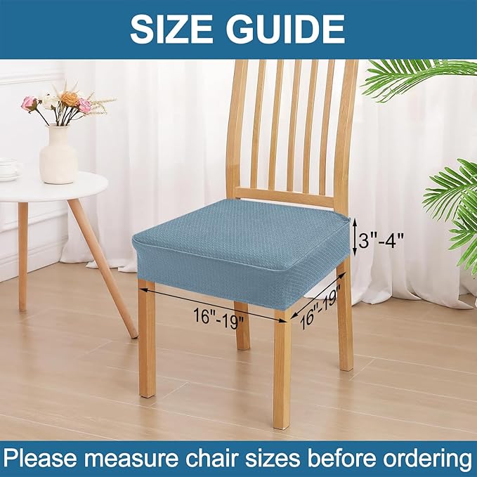Smiry Waterproof Seat Covers for Dining Room Chairs Set of 2, Stretch Jacquard Removable Washable Chair Seat Slipcovers Protector, No Rear Covers, Airy Blue