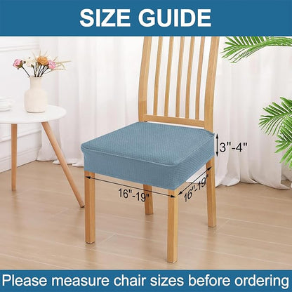 Smiry Waterproof Seat Covers for Dining Room Chairs Set of 8, Stretch Jacquard Removable Washable Chair Seat Slipcovers Protector, No Rear Covers, Airy Blue