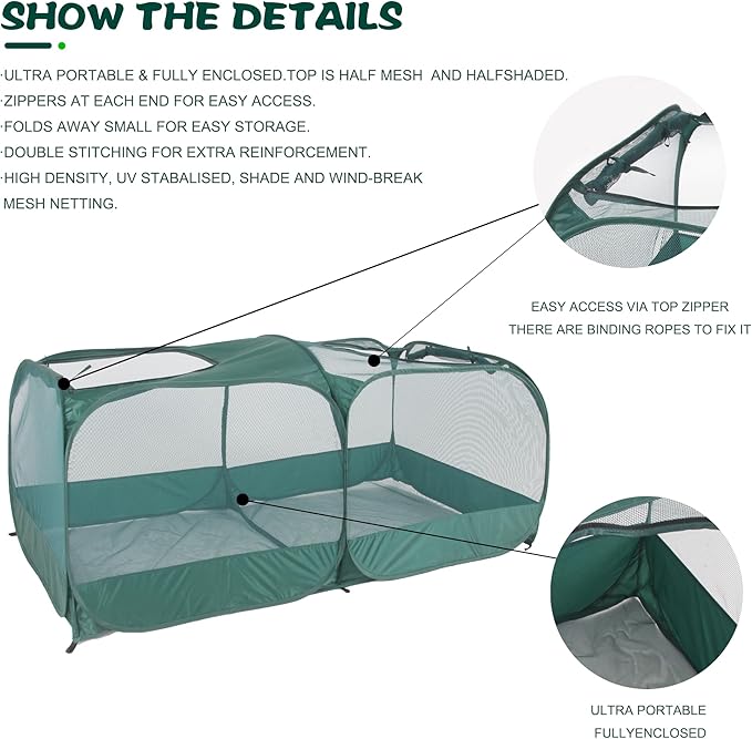 Foldable Portable Pet Playpen, Pop-Up Breathable Mesh Small Animal Cage with Transparent Walls & Bottom, Outdoor Indoor Small Animal Enclosures Tent for Lizards,Cats,Chickens,Rabbits (2M)