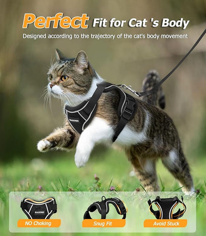 Halypet Cat Harness and Leash Set [MAX Safety 4th-Gen Upgrade] Escape Proof Adjustable Cat Leash Comfortable Soft Vest Easy to Wear Kitten Harness with Reflective Strip for Cats Walking, XS Black