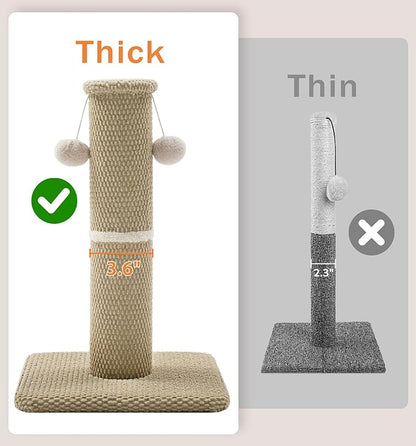 Made4Pets Tall Cat Scratching Post, 23.6" Modern Cat Scratcher with Hanging Balls, Heavy Duty and Thicker Scratching Post for Indoor Cats Adults, Sturdy Base Cat Scratch Post, Beige