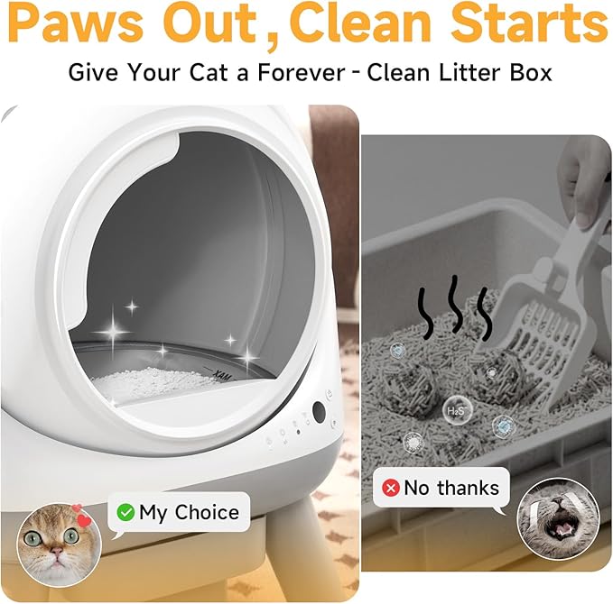 Self Cleaning Litter Box for Multiple Cats, G1 Automatic Litter Box with Smart APP Control & Health Monitoring, Includes 2 Roll Trash Bags and Litter Mat (White-Grey)