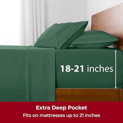 Mellanni Extra Deep Full Sheets - 4 PC Iconic Collection Bedding - Hotel Luxury, Ultra Soft, Cooling Bed Sheets - Wrinkle, Fade, Stain Resistant (Full, Emerald Green)
