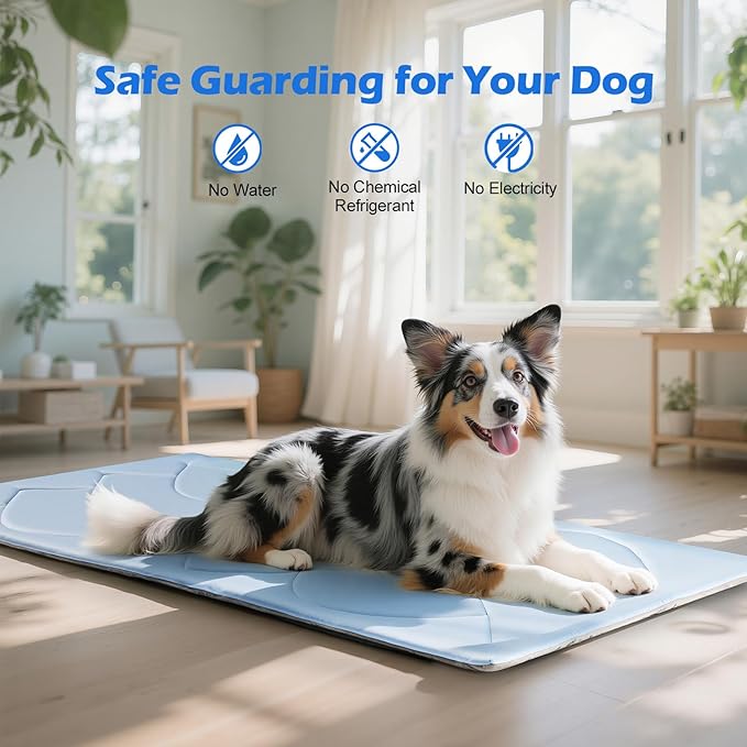 Dog Cooling Mat, 59'' × 40'' Extra Large, Self-Cooling Mat for Dog Reversible (Cool & Warm), Double-Sided Pet Cool Pads for Crate, Kennel, Machine Washable Summer Blanket, Non-Gel, Blue + Grey