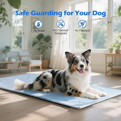 Dog Cooling Mat, 59'' × 40'' Extra Large, Self-Cooling Mat for Dog Reversible (Cool & Warm), Double-Sided Pet Cool Pads for Crate, Kennel, Machine Washable Summer Blanket, Non-Gel, Blue + Grey