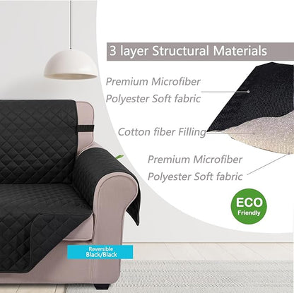 U-NICE HOME Recliner Chair Covers Reversible Quilted Water Repellent Pet Protectors with Elastic Straps (23''Recliner Small, Black/Black)