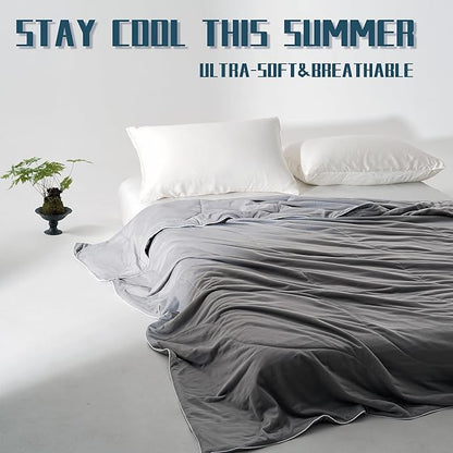 DOWNCOOL Cooling Comforter Twin Size, Grey Cooling Blanket for Hot Sleeper, Lightweight & Breathable Blanket for Night Sweats,Dual-Side Cooling Summer Bedding,68"X90"