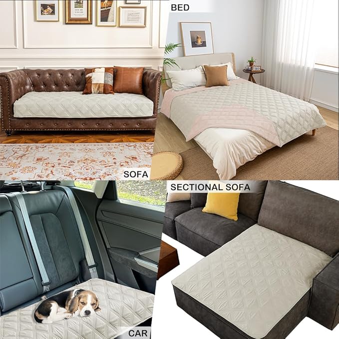 fuguitex Waterproof Dog Blanket Reversible for Small Dogs Resistant Leakproof Washable Couch Cushion Bed Protector Cover for Indoor Furniture Pet Friendly（52"*82",Baby Pink+Cream