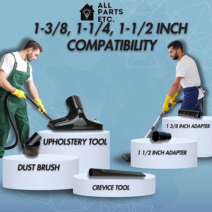 Attachments for 1.25" Vacuum Cleaner – Dust Brush, Crevice, Upholstery Tool & 2 Adapter - fits 1.5" & 1.375" Compatible with Kirby, Shark, Hoover, Oreck, Bissell, Eureka, Rainbow