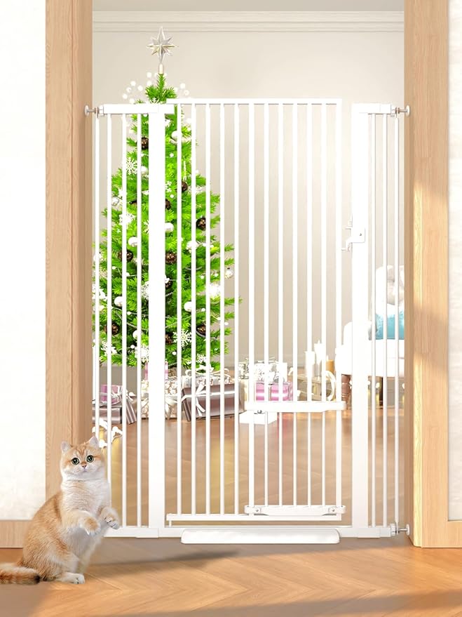 55.11" Extra Tall Cat Gate 29.5-40.6 Wide Pat Gate with Small Cat Door Safety Pet Gate NO Drilling Pressure Mount Kit for Cats and Dogs Indoor Doorways liveing Room Bedroom