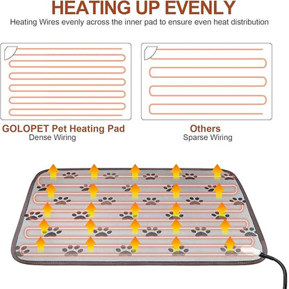 GOLOPET Pet Heating Pad 22x18 in with Smart Thermostat Switch and Power Line Protection Tube,Obtained MET and UL Dual Certification,Waterproof Cat Heating pad-Paw Print