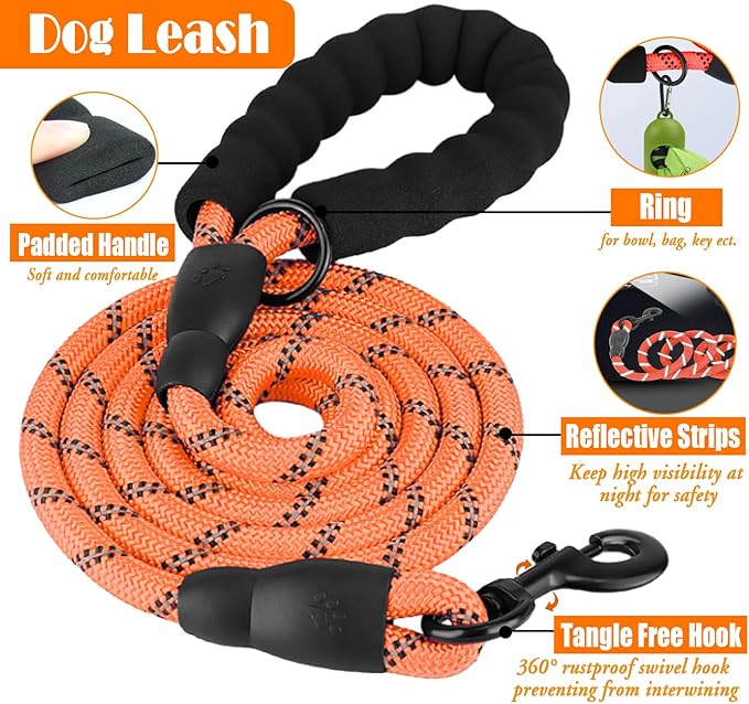 LOBEVE No Pull Dog Harness, Collar & Leash Set | Includes Dog Seat Belt, Collapsible Bowls & Poop Bag Dispenser. Ideal for Training, Walking, Hiking. Fits Small to Large Dogs(Orange-XL)