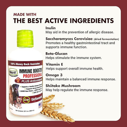 Liquid-Vet Immune Support for Dogs – Antioxidant Protection & Gut Health – Inulin, Beta-Glucan & Omega-3s / Fish Oil & More! - Made for Picky Eaters