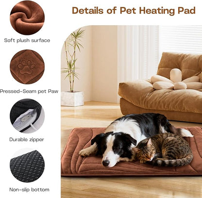 Large Dog Heating Pad with Washable Cover, Soft Plush Pet Heating Pad with 9 Adjustable Temperature, Timer, Chew-Resistant Cord, Waterproof Electric Heated Pet Bed Mat for Dogs and Multi-Cats