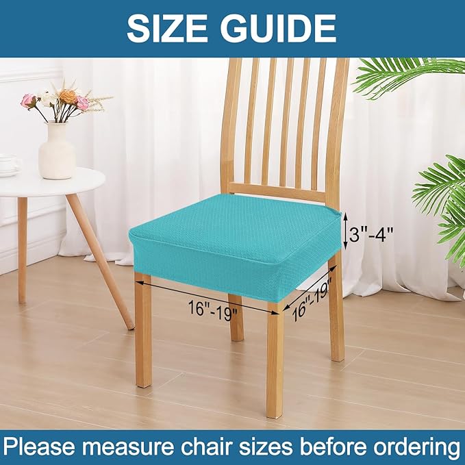 Smiry Waterproof Seat Covers for Dining Room Chairs Set of 6, Stretch Jacquard Removable Washable Chair Seat Slipcovers Protector, No Rear Covers, Aqua